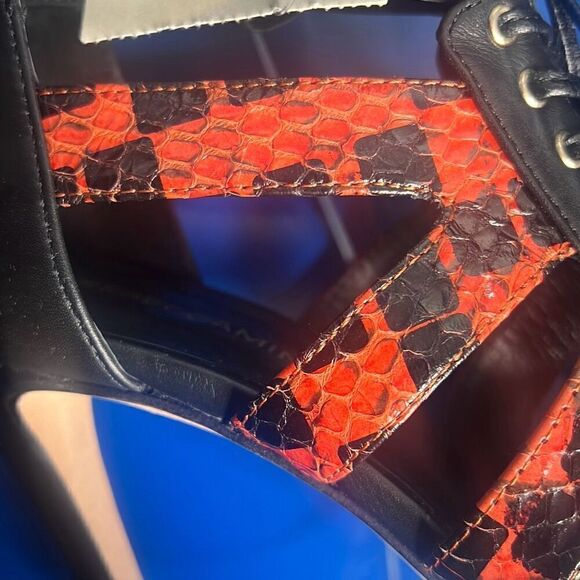 Nib Rebecca Minkoff Black Red Snake Print Lace High Heels Booties 36 / 6 - Picture 9 of 12